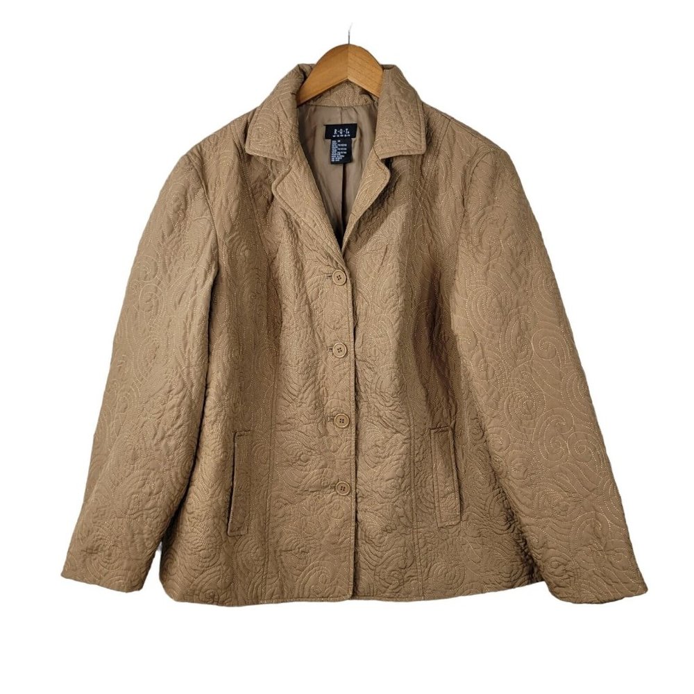 RQT Quilted Jacket Plus size 1X Blazer coat womens Button Up Tan Mid-weight